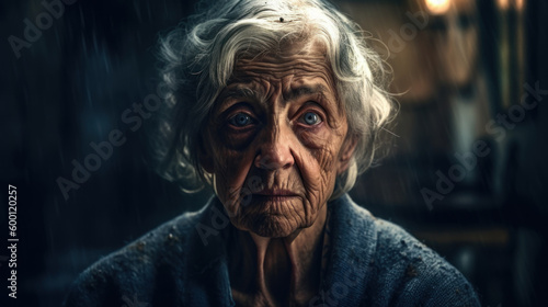 Portrait of a calm elderly woman created with generative AI technology