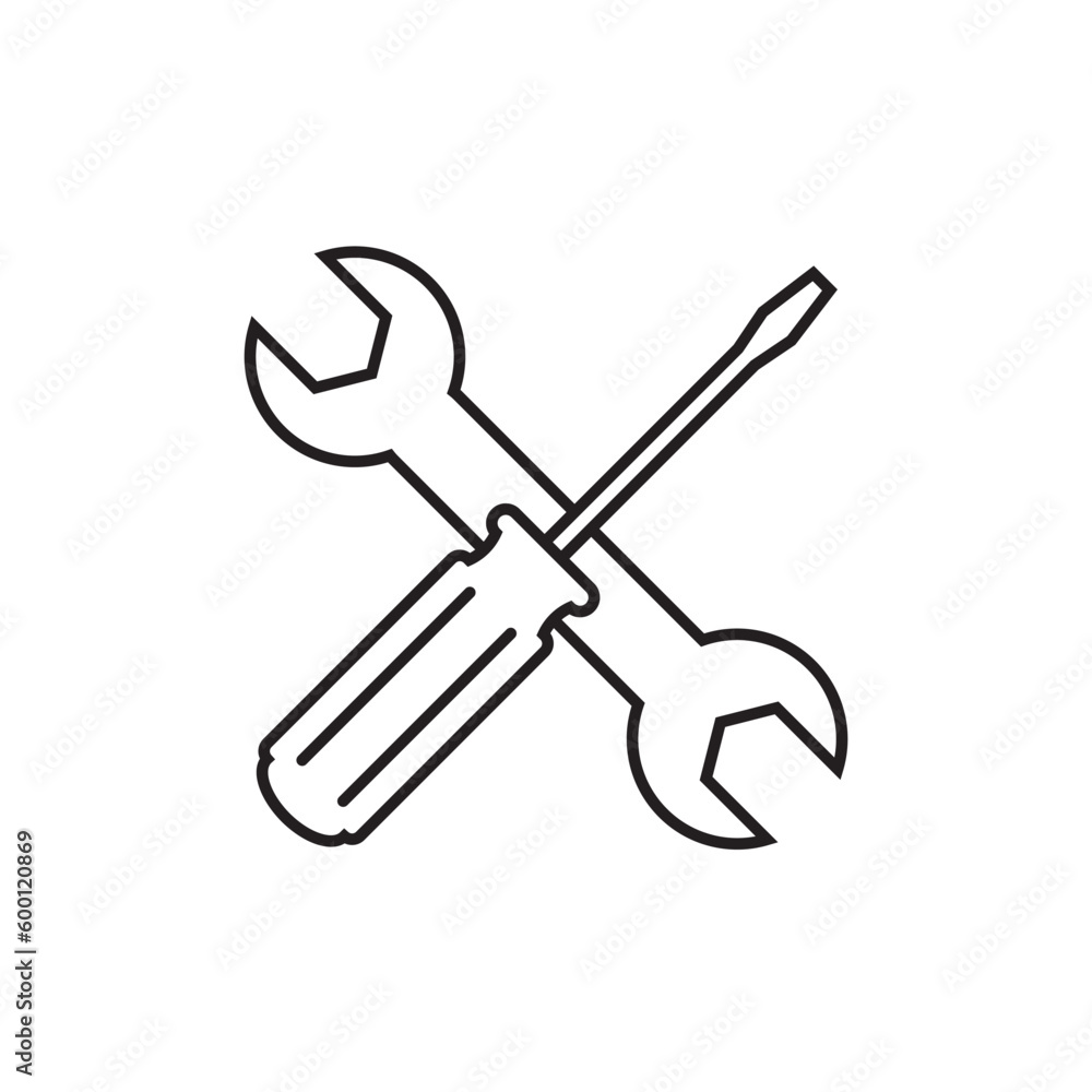 Screwdriver and wrench line icon, repair logo vector Screwdriver and wrench line icon, repair logo vector