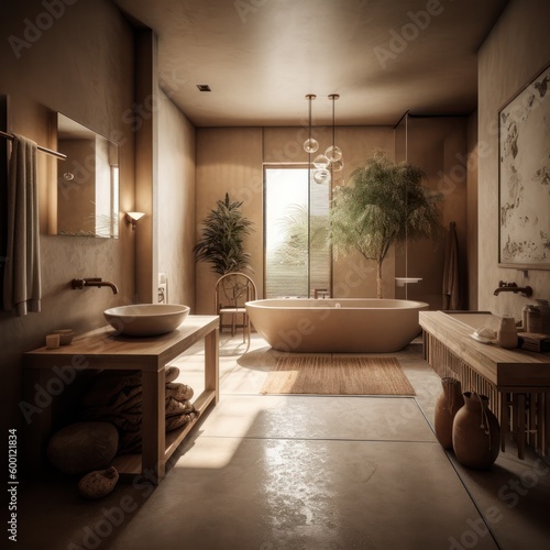 Japandi-inspired Luxurious Bathroom with Marble Features  LED Lighting  and a Serene Atmosphere..