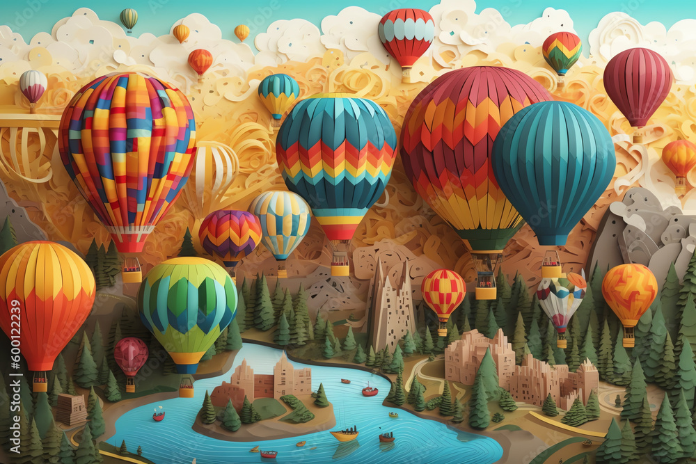 Fototapeta hot air balloon festival paper art. generative AI