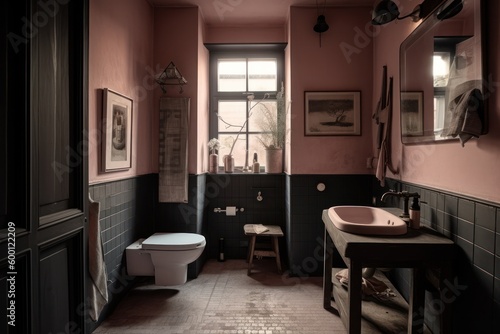 Apartment bathroom  retro elegant pink feel