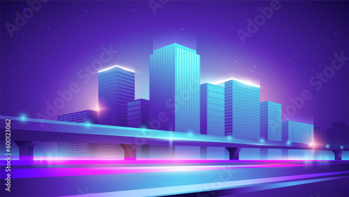 Vector gradient illustration street on the background of the night city.