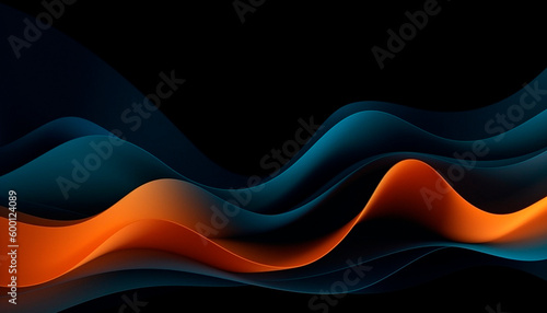 Orange-blue waves on a dark background. High quality background Generative AI