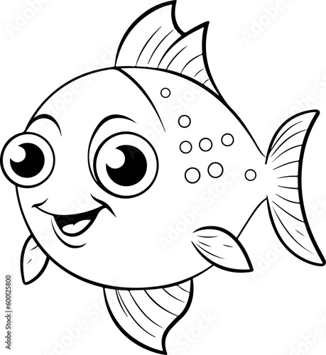 Fish vector illustration. Sea animal coloring book or page for children