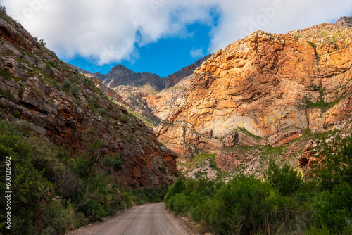 In the canyon. A canyon in Seweweeks Poort. This Poort, a mountain pass, meanders its way through the Swartberg mountains, passing through dramatic scenery. Extraordinary forces shaped this landscape