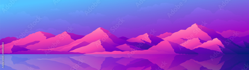 Evening sunset widescreen landscape of a row of mountains.