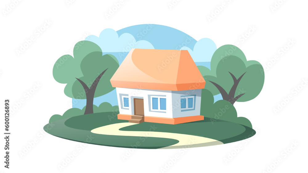 Nice little Slavic house with yard. Summer village illustration of traditional Ukrainian house isolated on white background. Nice little Slavic house with yard. Summer village illustration of traditional Ukrainian house isolated on white background.