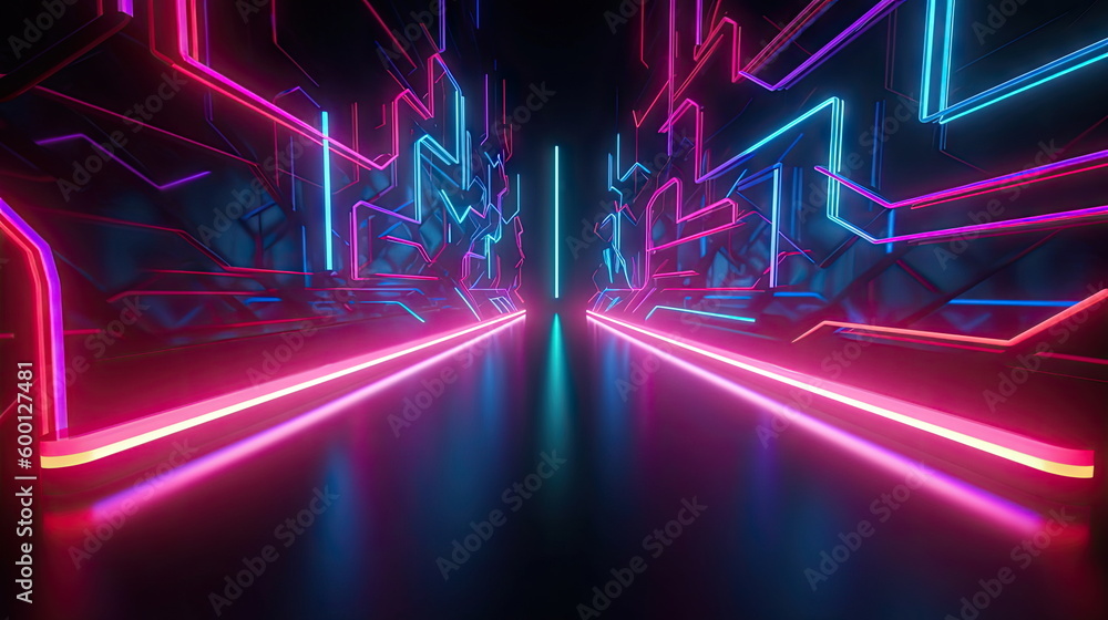 colorful neon wavy ribbons, spectrum light