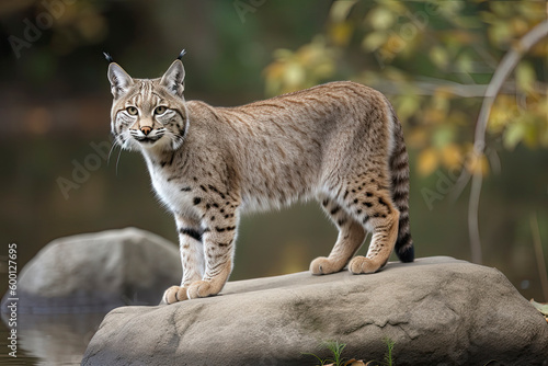 Bobcat (Lynx rufus) standing on a rock © surassawadee
