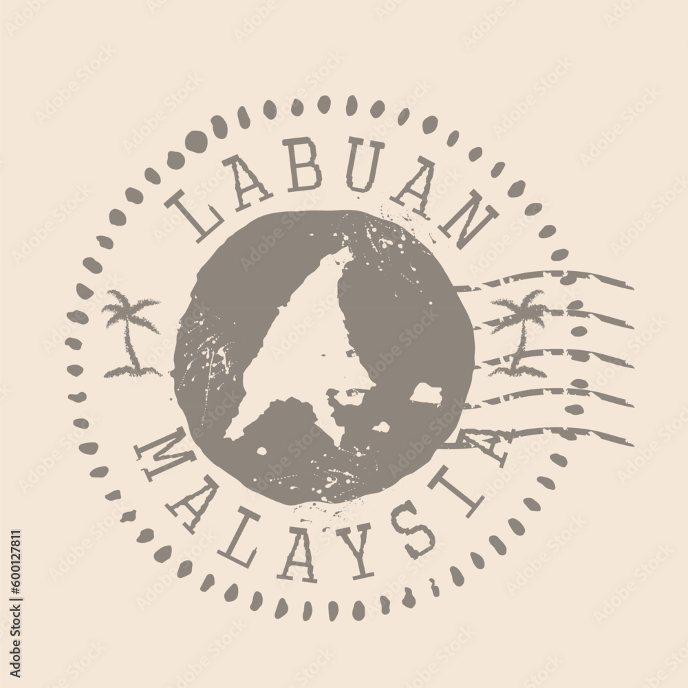 Stamp Postal of  Labuan. Map Silhouette rubber Seal.  Design Retro Travel. Seal  Map of Labuan grunge  for your design. Malaysia. EPS10