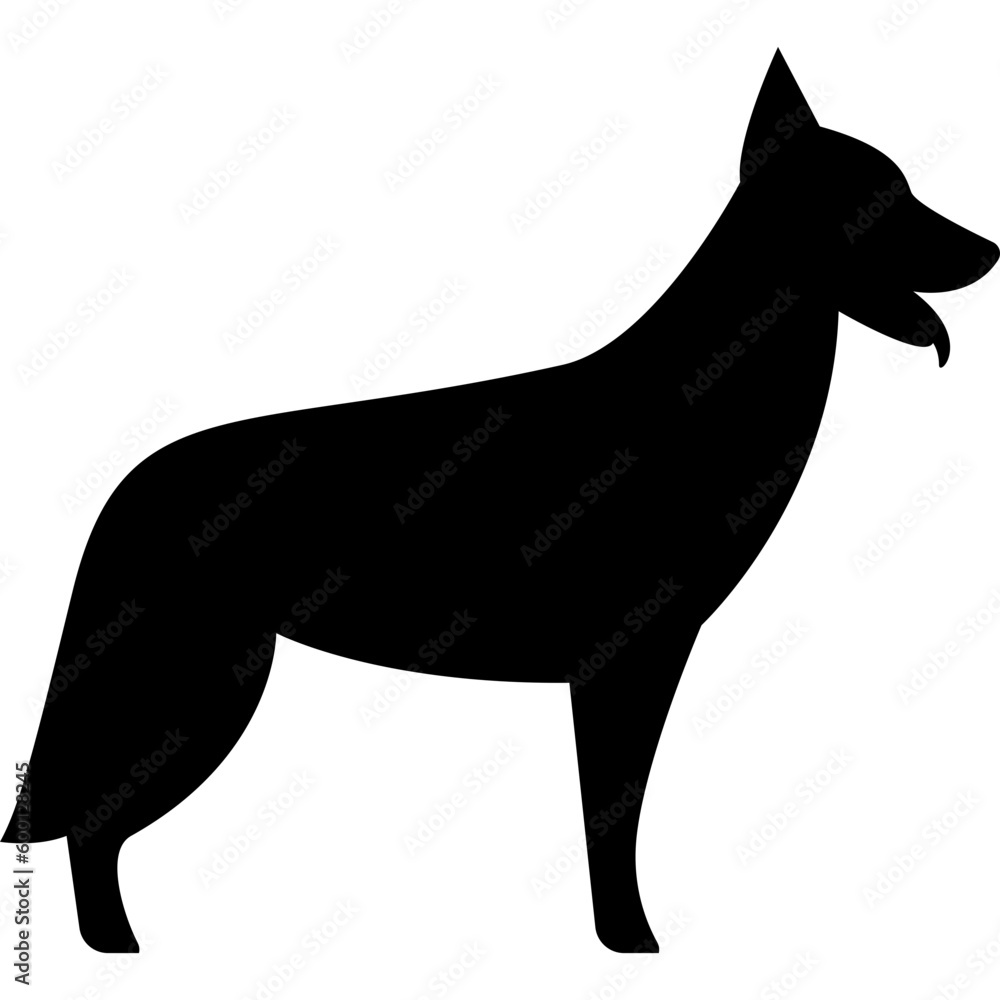 German shepherd dog silhouette. Black and white vector illustration.
