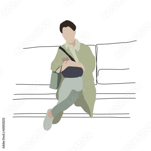 Girl sitting in the subway with a phone in her hands. City flat infographic