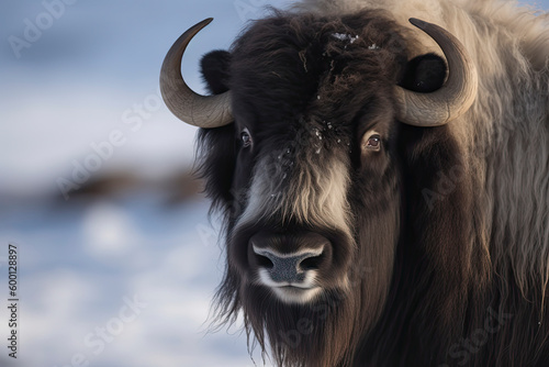Close up of a Musk Ox in Dovrefjell mountains in winter © surassawadee