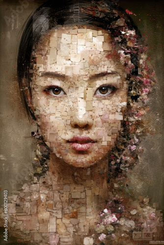 Digital collage of diverse people, Asian portrait. generative ai.