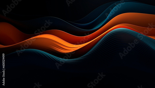 Orange-blue waves on a dark background. High quality background Generative AI