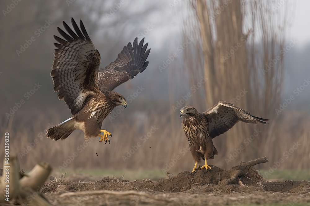 Fototapeta premium Common buzzard (Buteo buteo) in fight