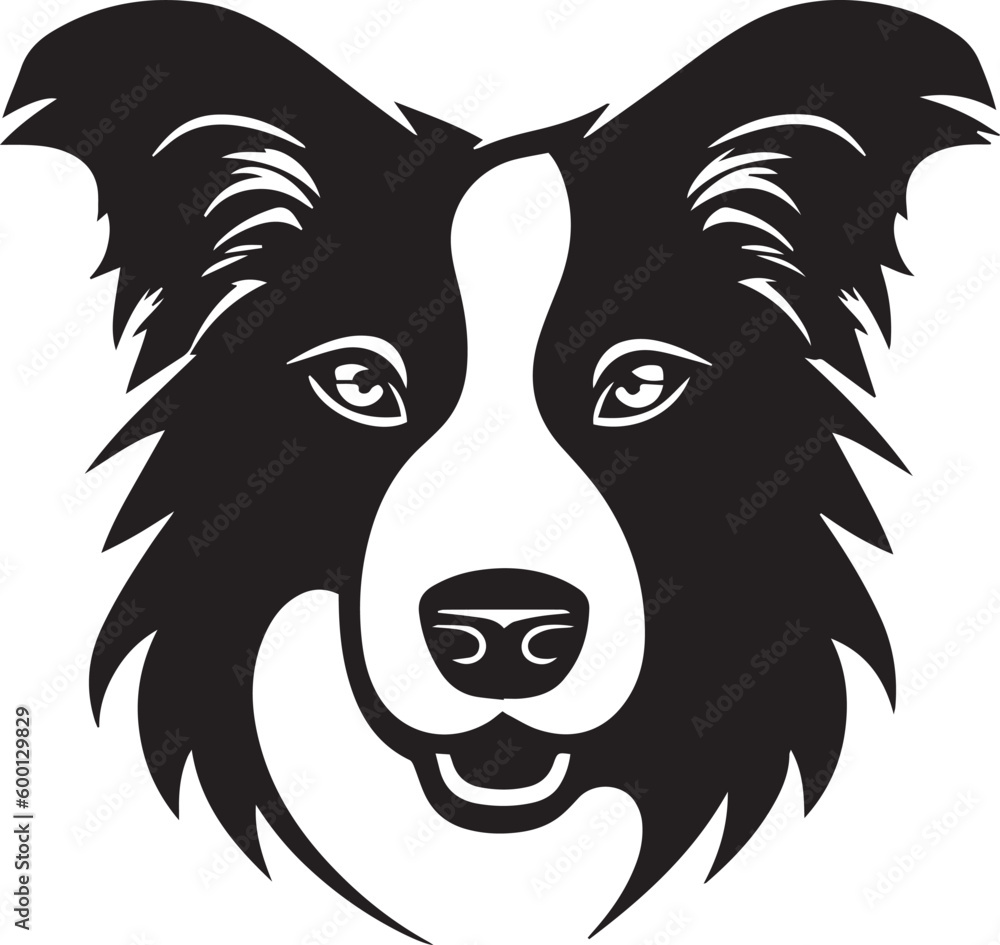Dog head logo, Border collie face logo isolated on a white background ...