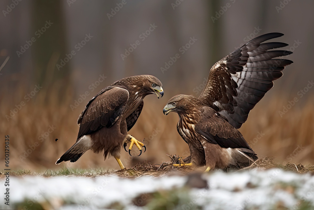 Fototapeta premium Common buzzard (Buteo buteo) in fight