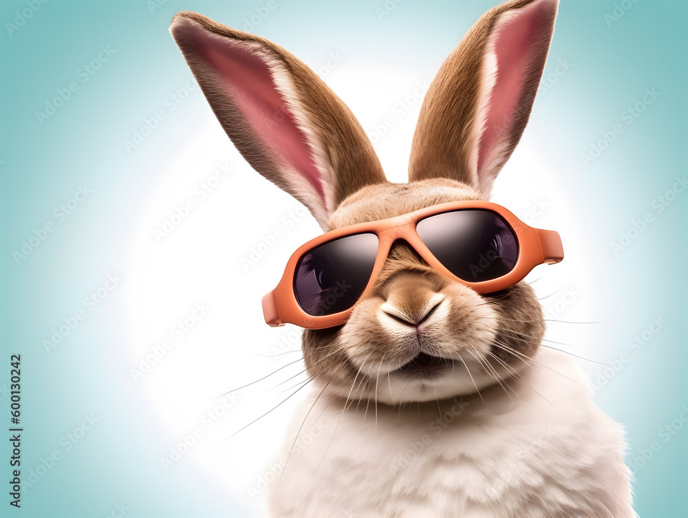 Head and shoulder portrait of adorable rabbit with eyeglasses