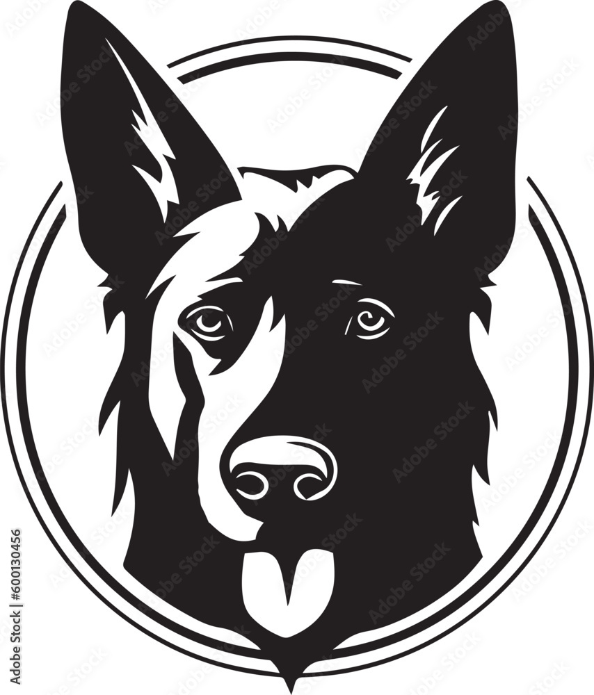 Dog head logo, German Shepherd face logo isolated on a white background, EPS, Vector, Illustration.	