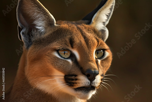 Detail of caracal head with attentive look