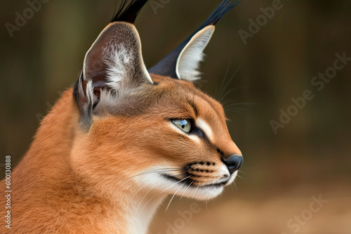 Detail of caracal head with attentive look © surassawadee