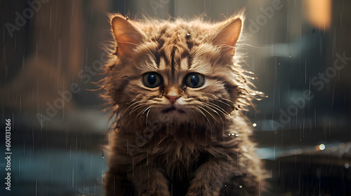 Sad cat crying expression at night raining day created using Generative AI Technology