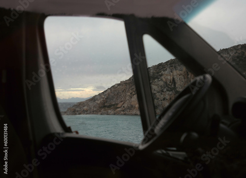 camper van mirror near the sea