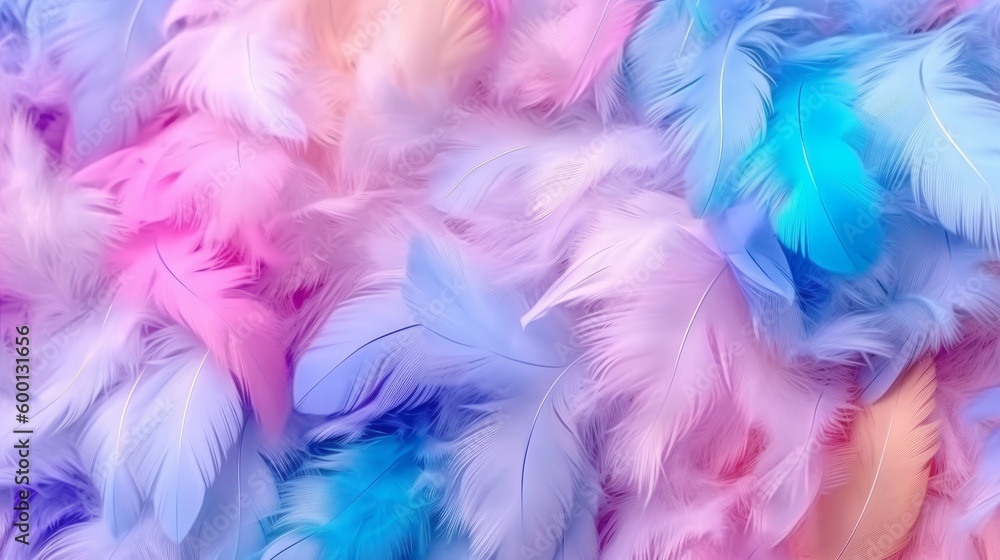 A vibrant background composed of feathers in different colors created with Generative AI technology A vibrant background composed of feathers in different colors created with Generative AI technology