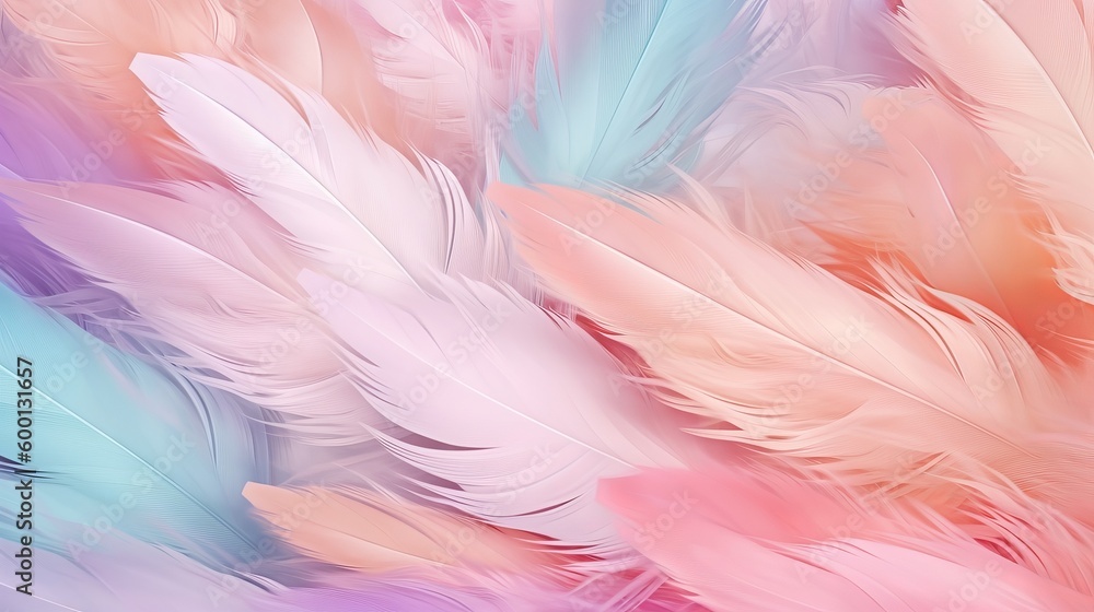 Obraz premium Multicolored feathers arranged in a pattern created with Generative AI technology