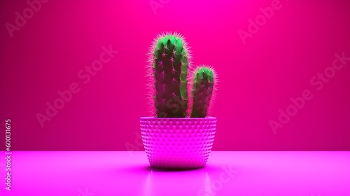 A small cactus plant in a pink pot on a wooden table created with Generative AI technology