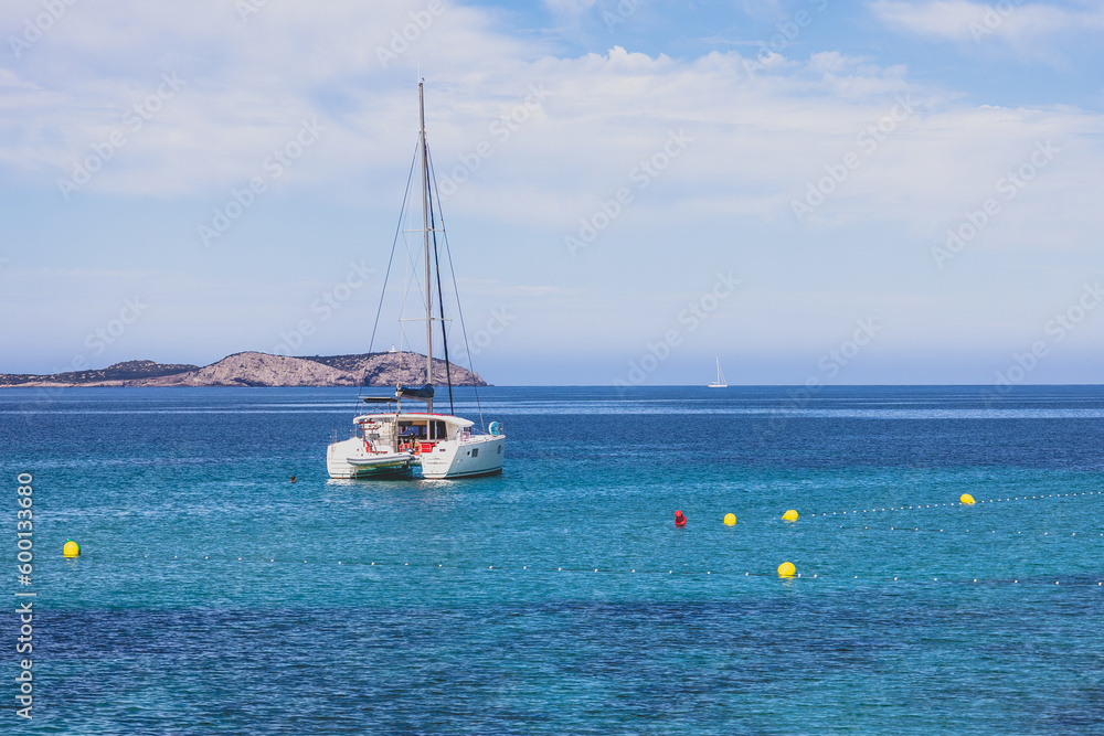 Ibiza beaches with beautiful turquoise waters. Beach at Sant Antoni de Portmany - Ibiza
