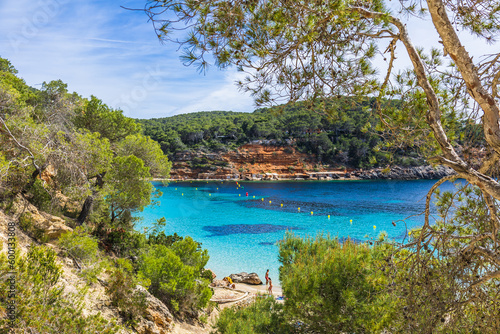Cala Salada and Saladeta mediterranean idyllic beach in Ibiza, Spain