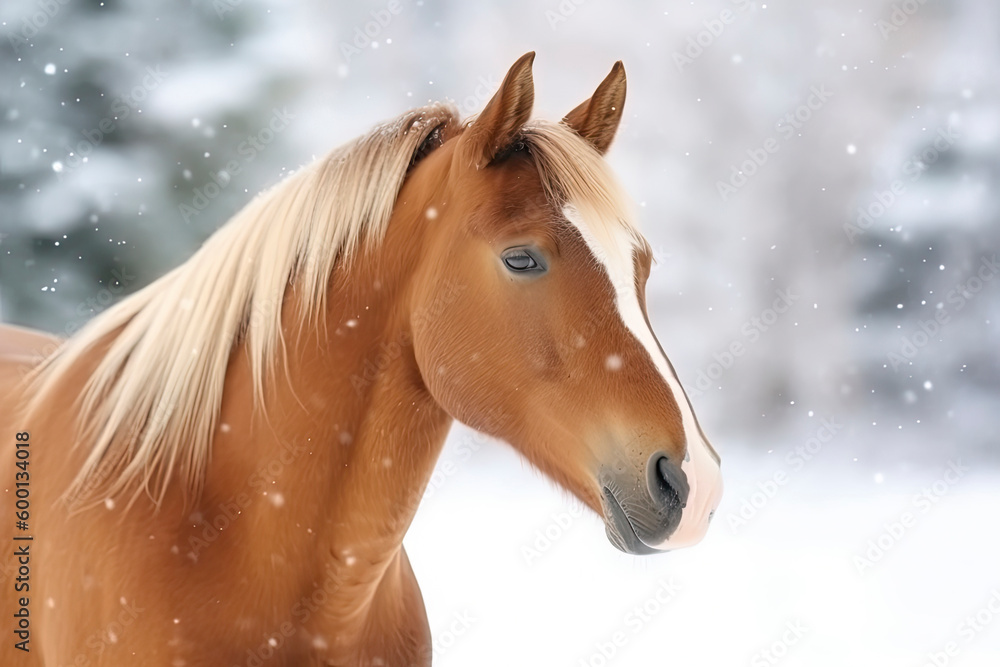 Horse in a snow on winter background. Horse in a snow on winter background.