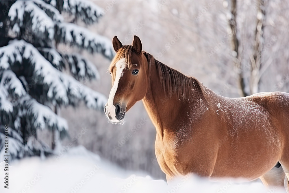 Horse in a snow on winter background. Horse in a snow on winter background.