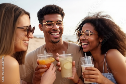 A group of friends enjoying drinks on the beach created with Generative AI technology