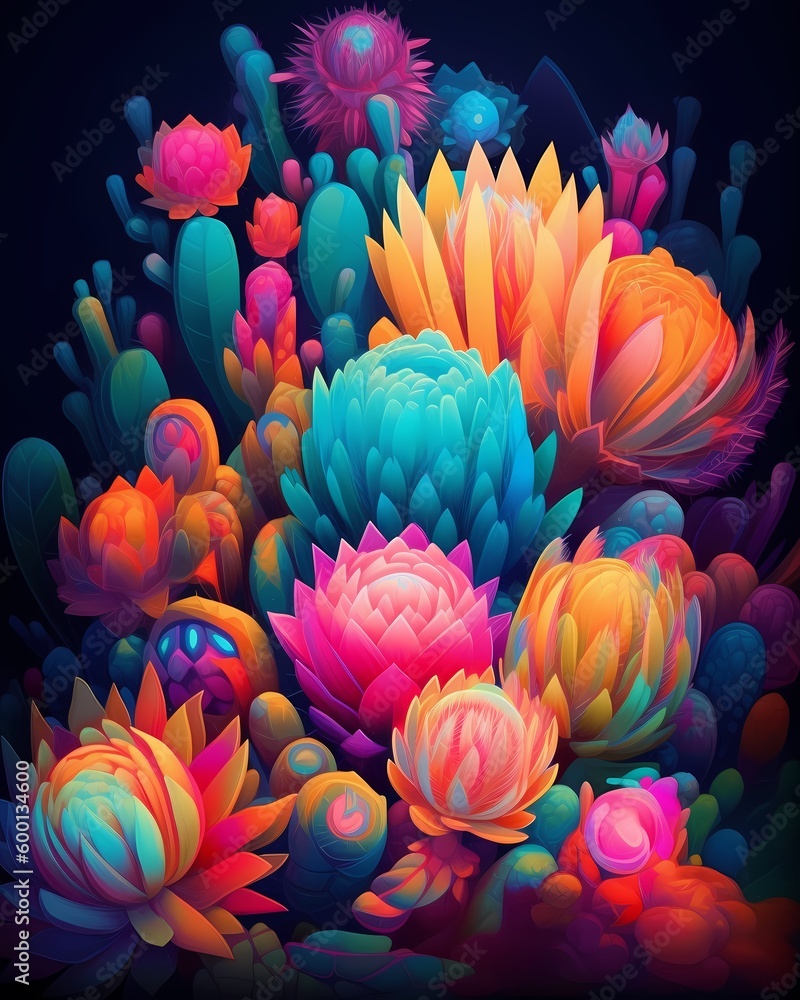 colorful cactus art painting generated ai - obrazy, fototapety, plakaty 
