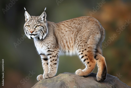 Bobcat (Lynx rufus) standing on a rock © surassawadee