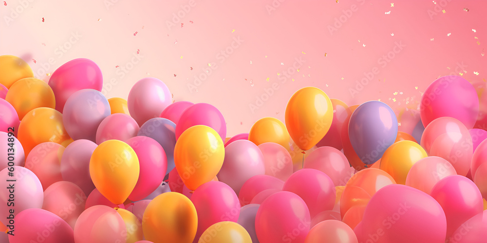 Baloons on the pink background, Generative AI