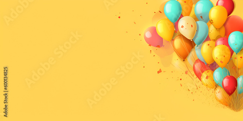Ballons on the yellow background, Generative AI