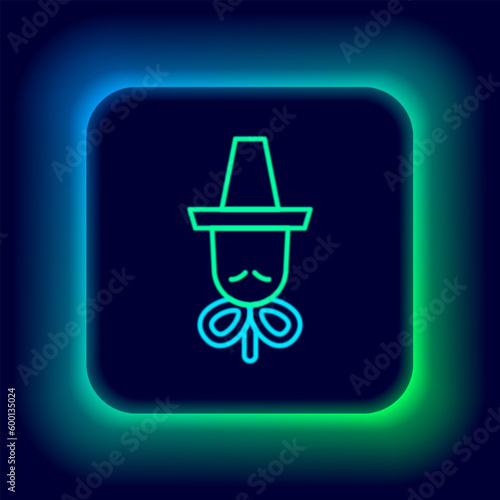 Glowing neon line Traditional korean hat icon isolated on black background. Colorful outline concept. Vector