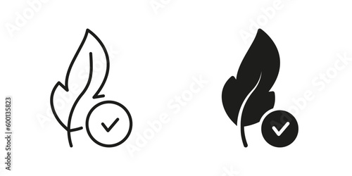 Feather Hypoallergenic Concept Silhouette and Line Icon Set. Feather Check Logo. Hypoallergenic Tested Cosmetic Product Black Symbol Collection. Soft Sensitive Skin Sign. Isolated Vector Illustration photo