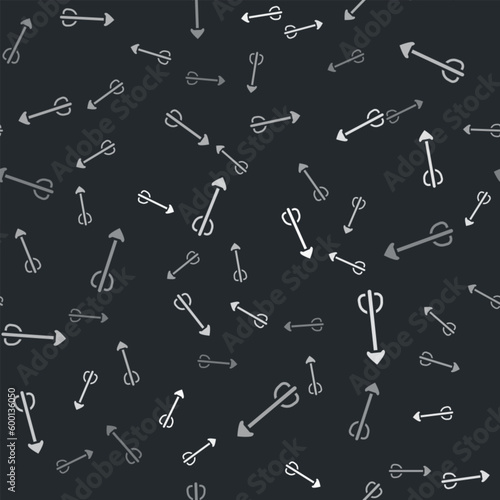 Grey Arrow icon isolated seamless pattern on black background. Vector