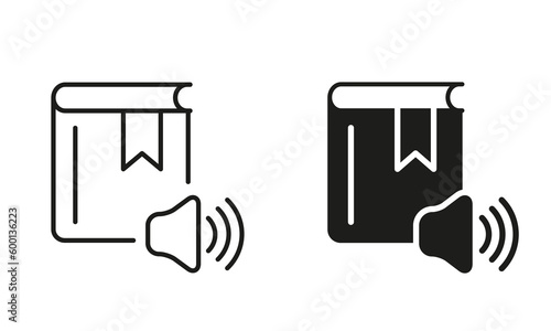 Audio Book Silhouette and Line Icon Set. Ebook Black Signs. Online Education and Learning Concept. Audio Literature Pictogram Collection. Vector Isolated Illustration