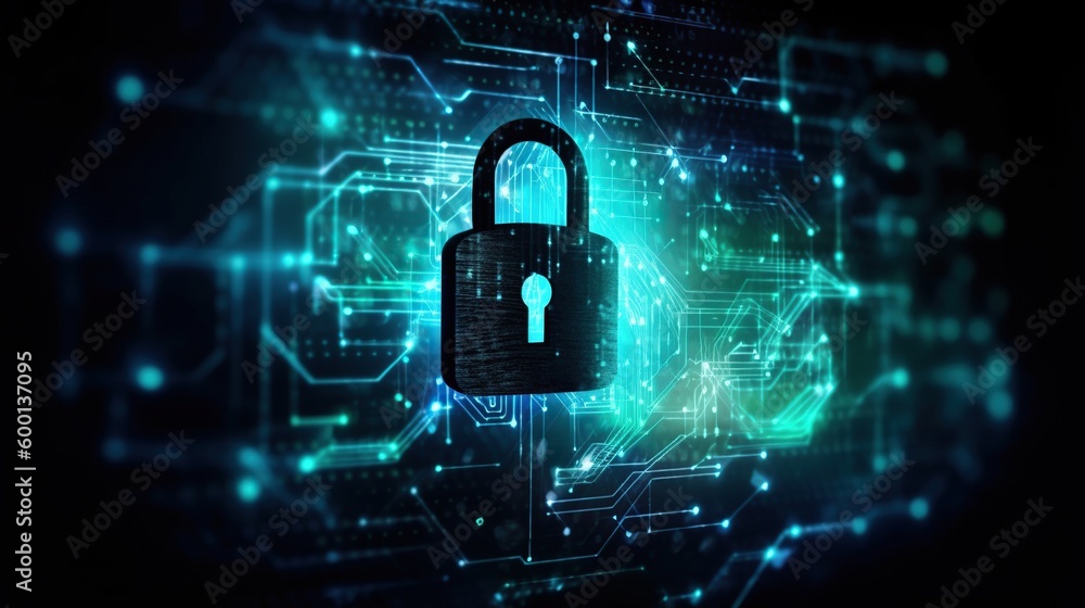 Abstract Cybersecurity, binary code, big data technology background with a padlock, Generative AI Abstract Cybersecurity, binary code, big data technology background with a padlock, Generative AI