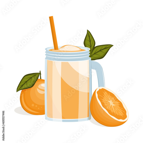 Glass of orange juice isolated on white background. Vector illustration