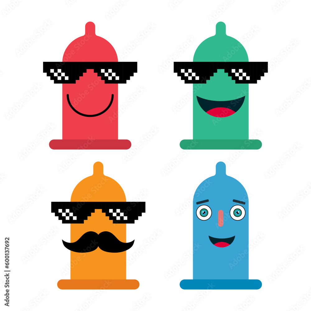 Set of Condom icon, health protection rubber symbol, preventation web sign design vector illustration
