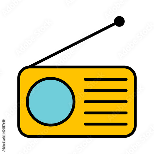 Retro radio station icon, flat isolated music sound media button, web vector illustration