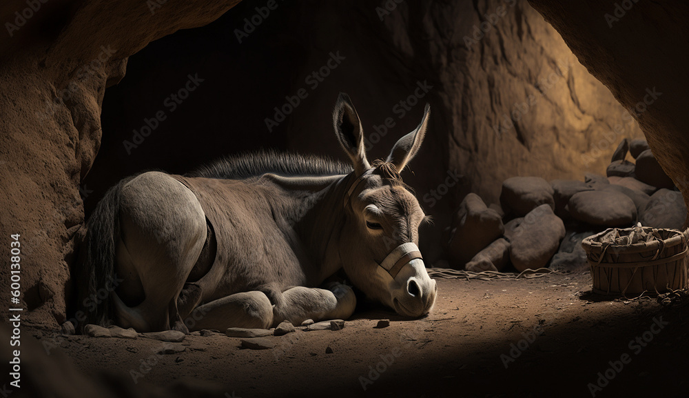 Cave Lying down Mule animal AI Generated illustration photo Cave Lying down Mule animal AI Generated illustration photo