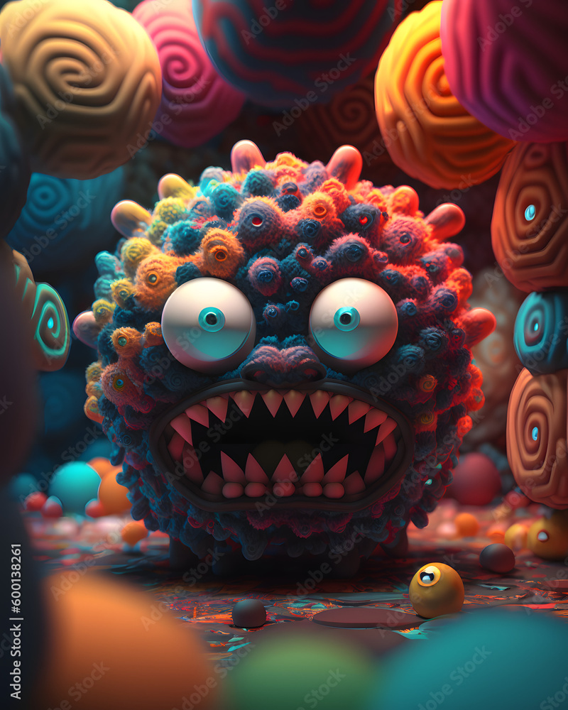 grumpy, kaleidoscopic cartoon bacteria, generative ai grumpy, kaleidoscopic cartoon bacteria, generative ai